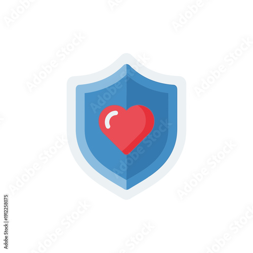Shield with a red heart in the center, symbolizing protection and health.