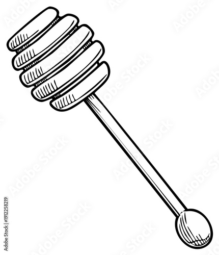 Hand drawn honey dipper stick with a grooved head for scooping sweet syrup