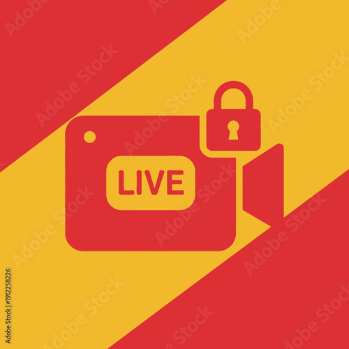 Illustration of a live streaming icon with a padlock symbol on a yellow and red