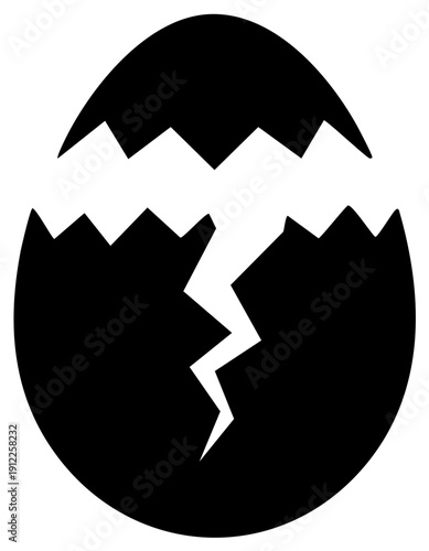 Black Silhouette of a Cracked Eggshell Breaking Open