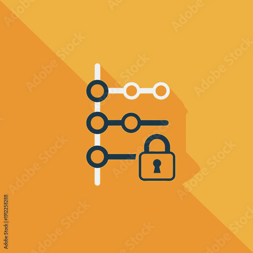 Illustration of a digital security lock with interconnected nodes on an orange background.