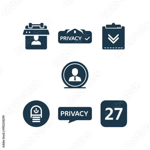 Collection of icons related to privacy, identity, and data security.