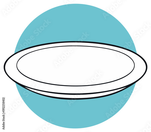 Simple Illustration of an Empty Plate on a Turquoise Circle Background