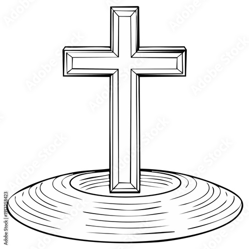 A stylized Christian cross emerging from a rippling surface