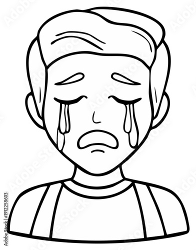 Simple vector illustration of a distressed person weeping with tears streaming down their face.