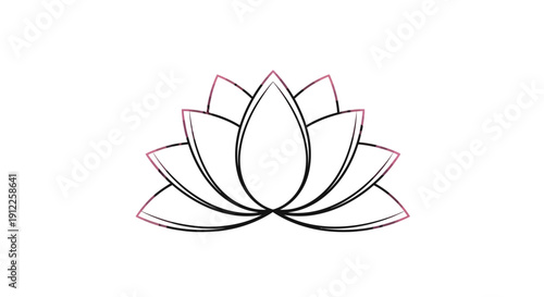 Minimalist black and white line art illustration of a lotus flower, symbolizing purity and spiritual awakening.