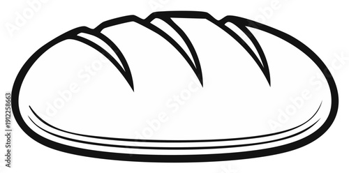 Illustration of an oblong loaf of bread with three slits on top and a thick outline, showcasing a fresh and simple graphic style.