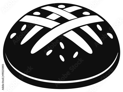 Deliciously dark, black and white rye bread roll with crossed design baking culinary arts