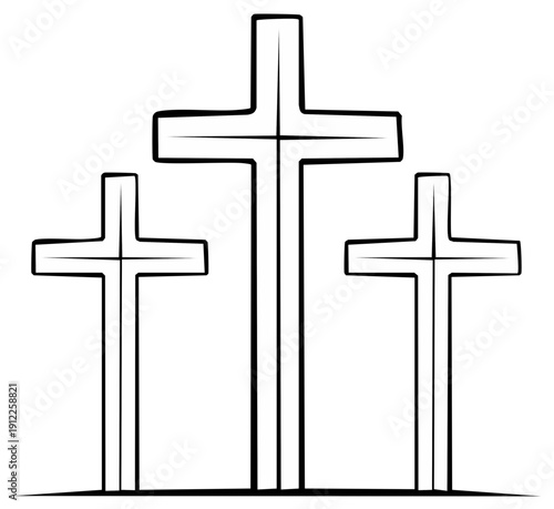 Three Simple Outline Crosses Standing Together Religious Symbolism and Faith