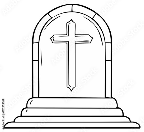 Simple Tombstone with Cross Outline Monument Grave Marker Religious Symbol Christian Cemetery Stone