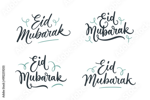Eid mubarak calligraphy lettering set designs for islamic greeting