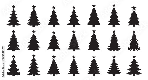 Collection of various christmas trees with stars on top