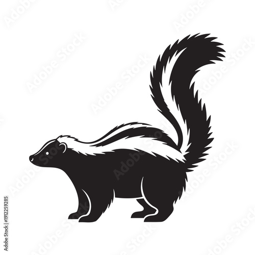 Cute skunk illustration with bushy tail isolated on transparent