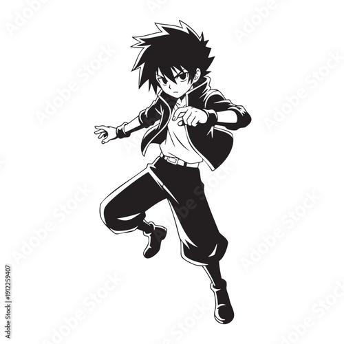 Dynamic anime character in action pose jumping forward