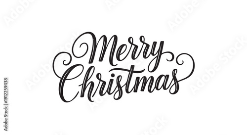 Elegant cursive Merry Christmas greeting text isolated on transparent background