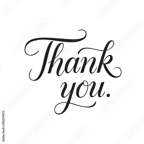 Elegant cursive thank you text isolated on transparent background