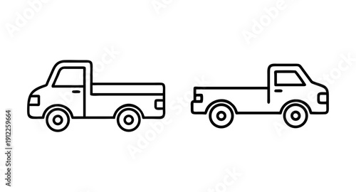 Vector outline drawing of two pickup trucks for transportation and delivery services design assets