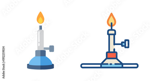 Bunsen burner laboratory equipment science experiment flame heat chemistry education illustration vector