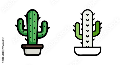 Two potted cactus plants illustration for home decor and desert plant graphic design projects vector