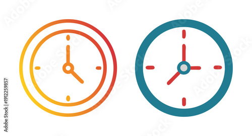 Two colorful wall clocks vector illustration for time management and business deadline concept design element