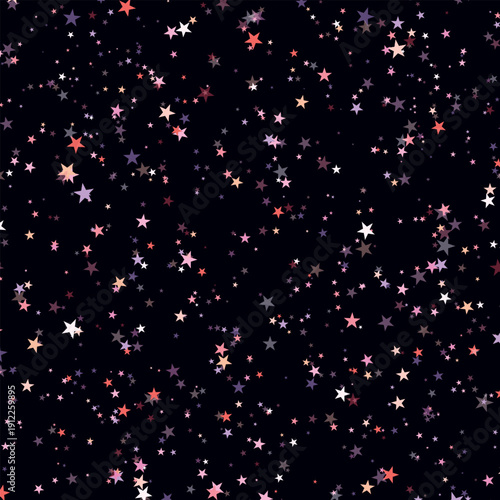 Bright Color stars confetti background. Splash effect banner. Vector abstract illustration with blurred drops of rain for wallpaper, wrapping paper, backdrop, poster, decorative designs.