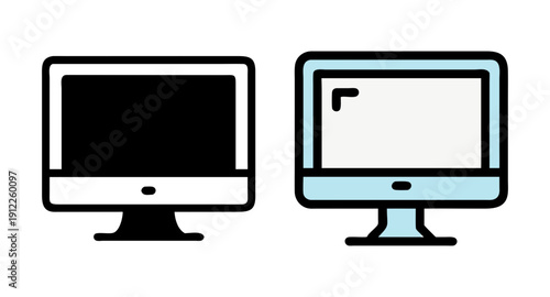 Two desktop computers vector illustration for technology and business use black and blue color