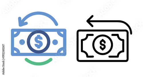 Money transfer icon cash back refund currency exchange financial transaction return payment vector graphic