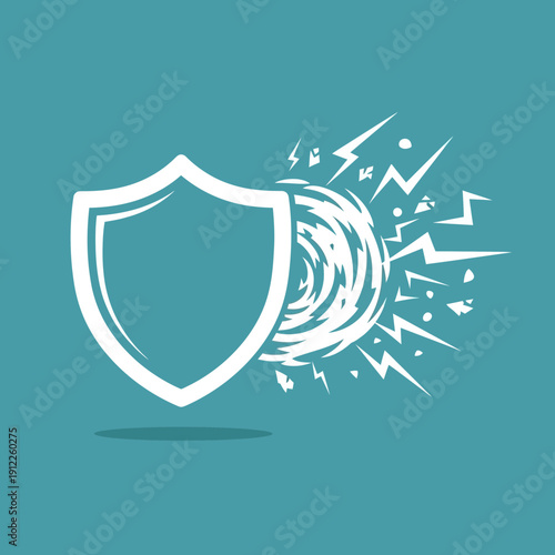 Shield icon with a burst of lightning and energy on the right side.