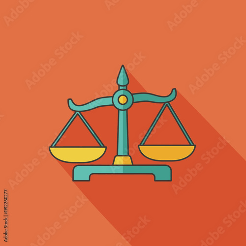 Illustration of a traditional balance scale with yellow weighing pans.