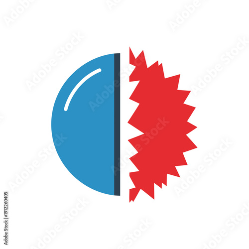 Illustration of a pie chart with a jagged red section on the right side.