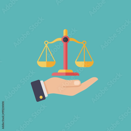 Hand holding a scale symbolizing justice or balance.