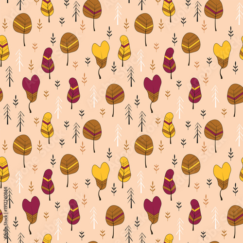 Wallpaper Mural Seamless pattern with trees, plants. Color vector background. Spring, autumn tree for your design. Eco idea concept. Print design for wallpapers, fabric, textile. Torontodigital.ca