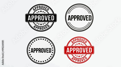 "Vector Approved Stamp Designs | Official Seal Illustrations in Multiple Styles | Decorative Vector Graphic Icons for Certification, Validation, Branding, Business, Marketing, Documentation"