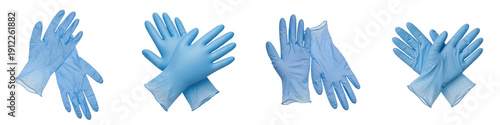 Foto Set and collection of blue disposable nitrile medical gloves for surgical protec