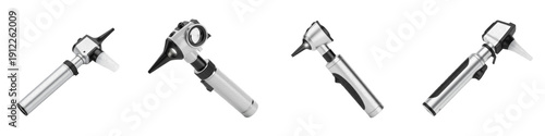 Foto Set and collection of professional medical ophthalmoscopes and otoscopes for ear