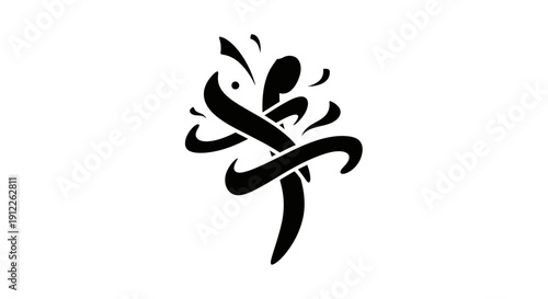 Abstract black and white graphic design element with flowing lines and organic shapes, creating a modern and elegant visual.