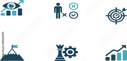 Business strategy and management icons for marketing and growth analysis  isolated on white background