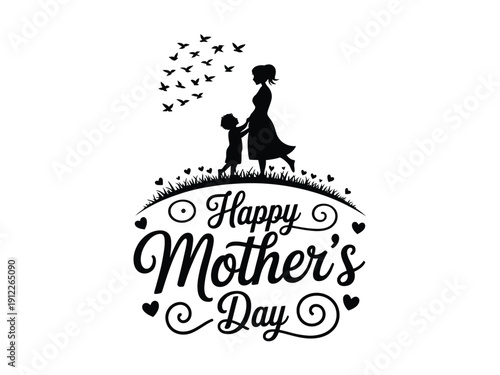 A heartwarming illustration of a mother and child celebrating Mother's Day with a beautiful silhouette design
