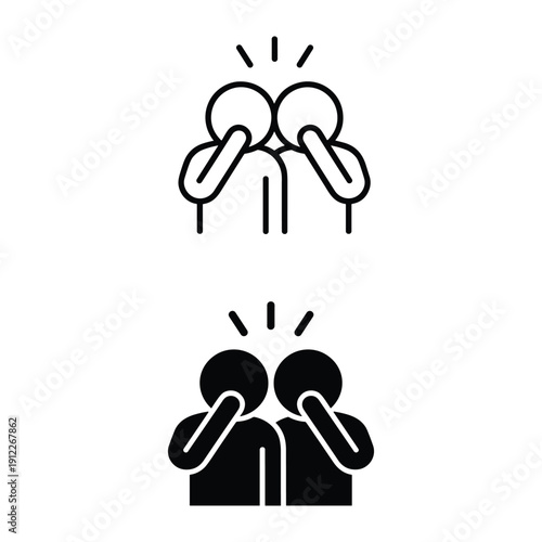 Minimalist vector icons showing two human figures sharing a secret or whispering gossip