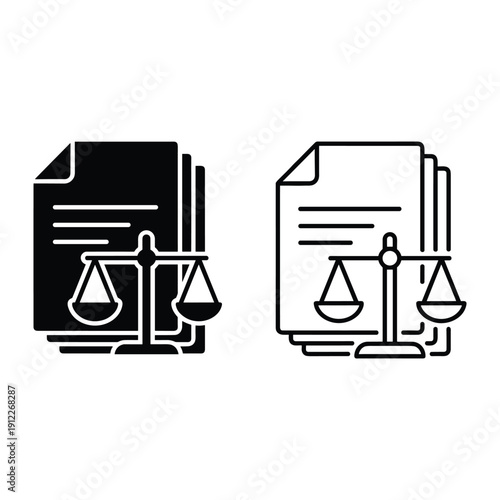Vector illustration of legal papers with scales of justice in two styles