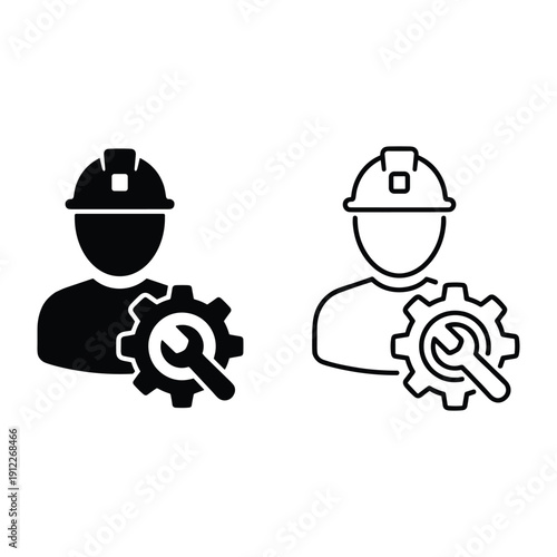 Professional technician avatar icons featuring hard hat gear and wrench for maintenance