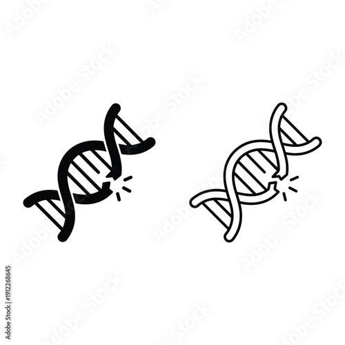 Set of damaged DNA strand icons showing genetic mutation for medical science