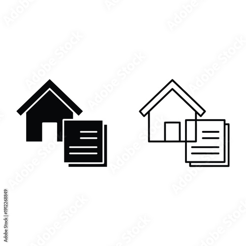 Set of house and paper icons for real estate legal documents mortgage