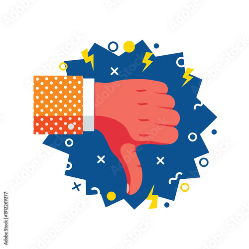 Disapproving Hand Gesture Illustration with Dynamic Background Showing Negative Feedback