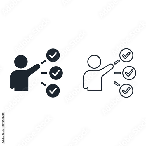 Icon showing person selecting multiple completed tasks from a list of options