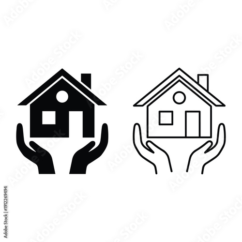 Vector illustration of hands protecting a house for insurance and property security