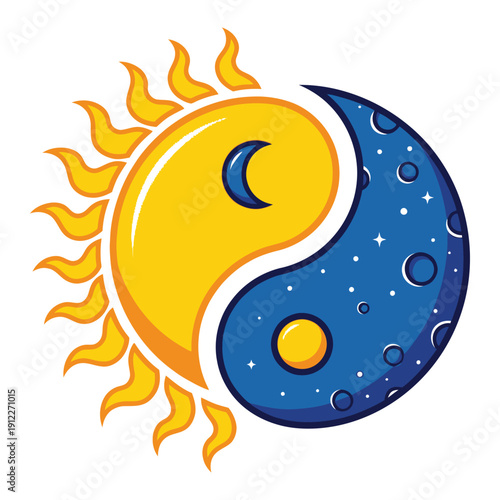 Stylized yin yang symbol representing sun and moon, day and night, balance and duality.