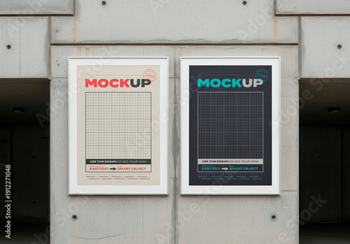 Two Poster Frame Mockups on Concrete Wall
