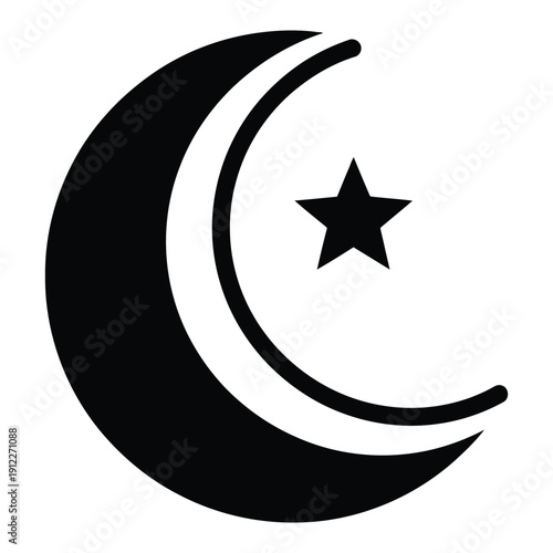 Islamic crescent moon and star symbol, representing faith, culture, and religious iconography.