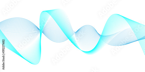 Abstract cyan and light blue fluid wave background, elegant gradient flowing lines on white for modern tech design